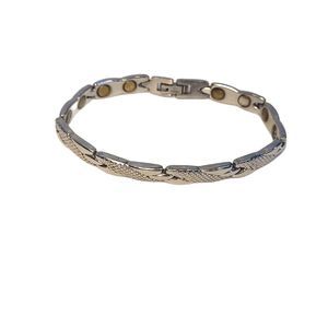 Magnetic Therapy Link Tennis Bracelet Snake Skin Textured Stainless Steel Unisex